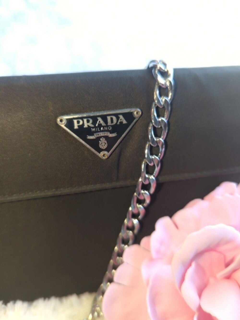 Prada Authentic Black dark Olive Nylon Leather Wallet With Optional Chain Strap
